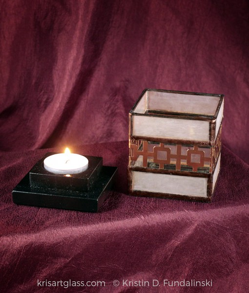 Squares Repurposed Glass Candle Holder Kris Art Glass